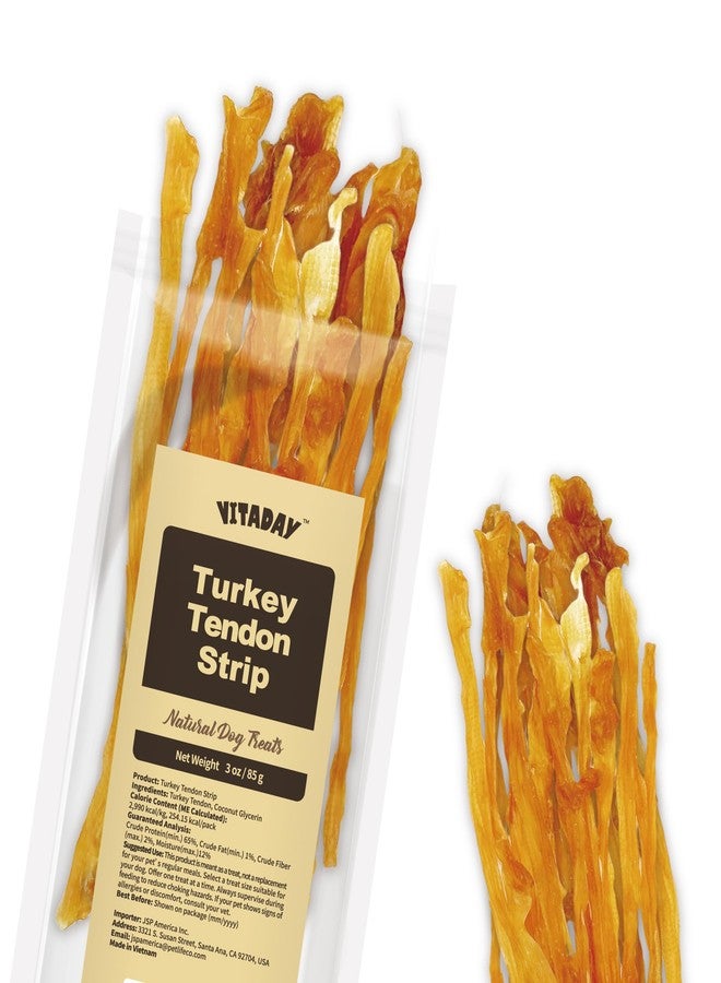 VITADAY Turkey Tendons for Dogs, All Natural, Healthy Dog Treats, Long Lasting, Hypoallergenic Dog Chews, Rawhide Free, USA-Sourced, for Small Dogs, Strips, 3 oz Pack - Image 1